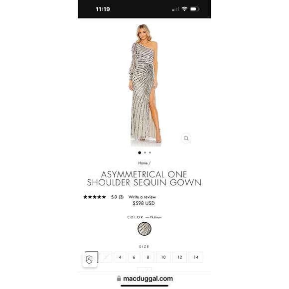 Mac Duggal 10793 Asymmetrical One Shoulder Sequin Gown Platinum Size 6 NWT - Picture 11 of 11